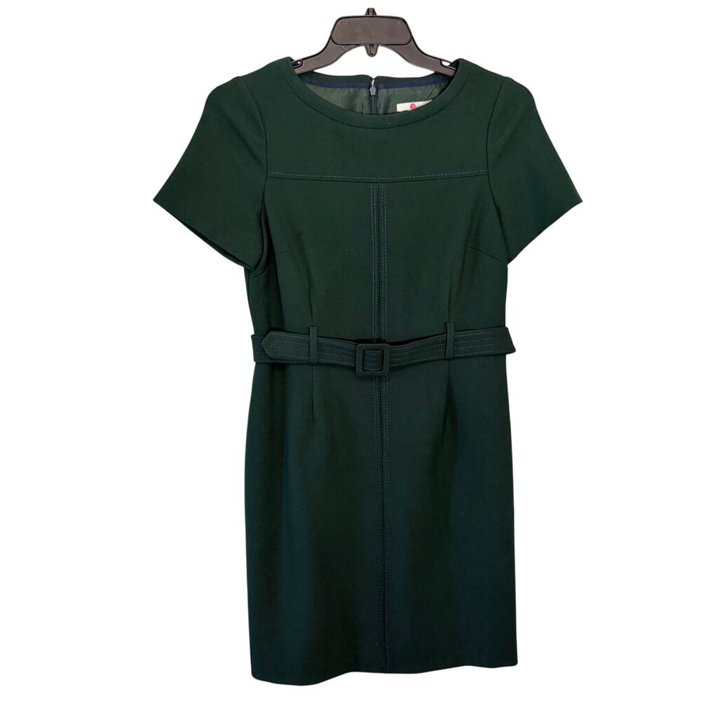 Women's Boden Green Belted Purple Stick Detailed Classic Work Sheath Dress Sz 8